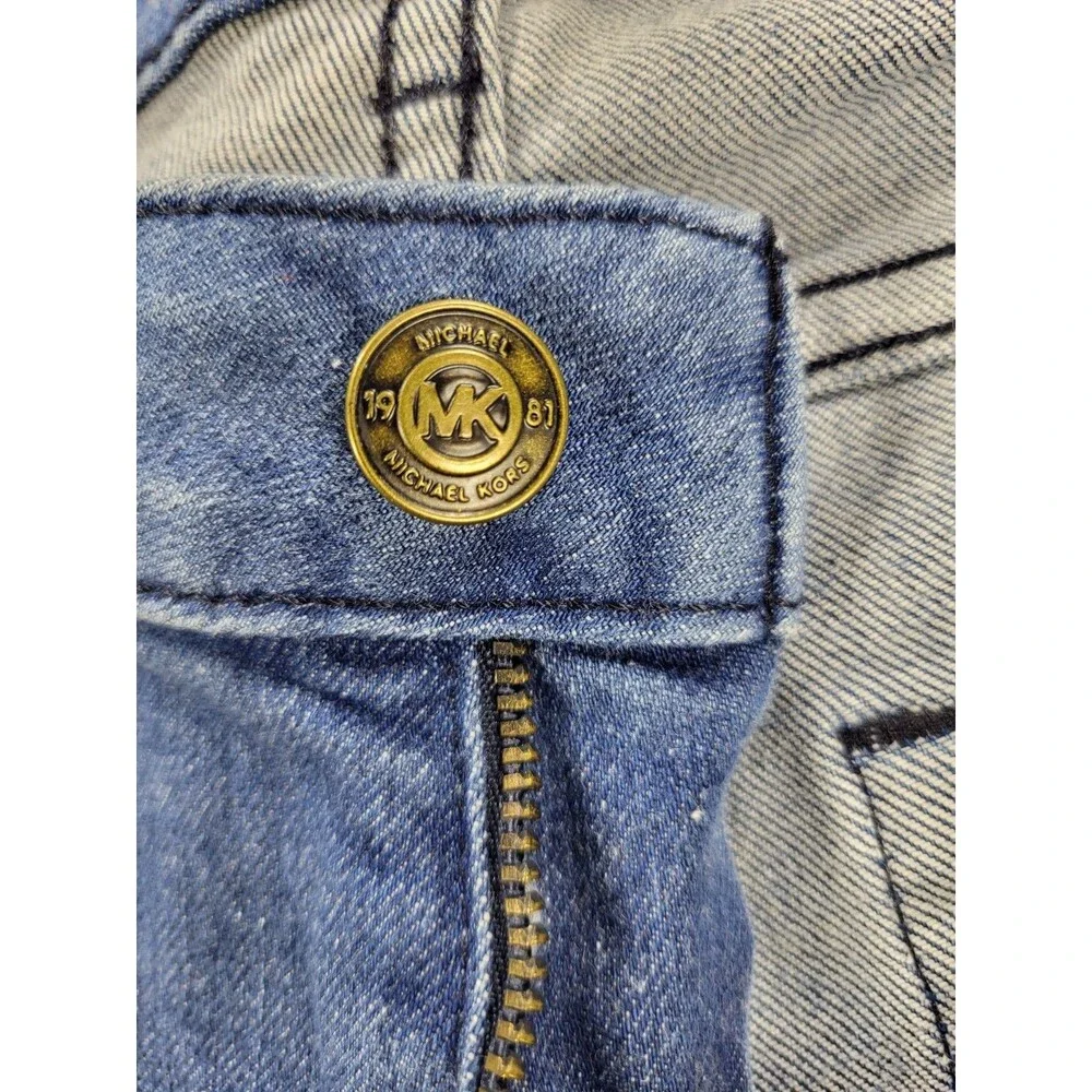 Michael Kors Boyfriend Blue Jeans with Gold Monogram Hardware Sz 2